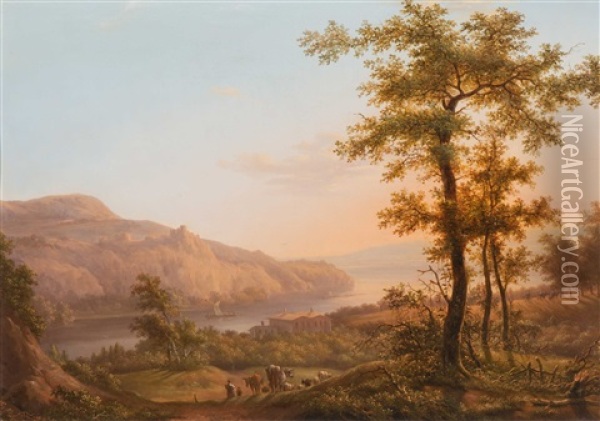 The Meuse Valley At Huy, Belgium Oil Painting - Jacob van Kouwenhoven