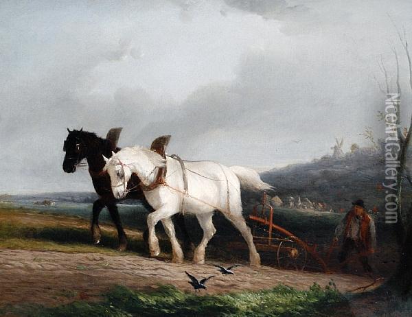 Ploughing; The Ploughman's Rest Oil Painting - William Joseph Shayer
