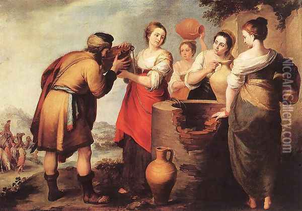 Rebecca and Eliezer c. 1650 Oil Painting - Bartolome Esteban Murillo