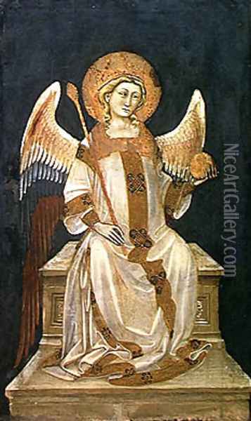 Angel Seated on a Throne the Orb in one hand the Sceptre in the other Oil Painting - Ridolfo di Arpo Guariento