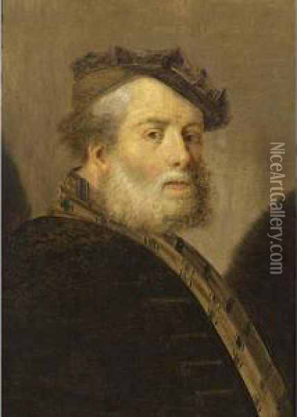A Bearded Old Man, Bust Length, Wearing A Brown Cap;
 A Bearded Old Man, Bust Length, 
En Profile
, Wearing A Blue Cap Oil Painting - Christoph Paudiss
