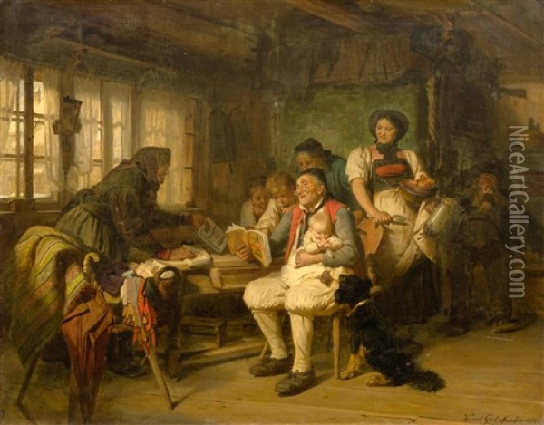 The Almanac Seller Oil Painting - Conrad Grob