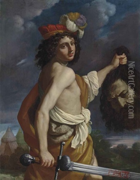 David With The Head Of Goliath Oil Painting - Benedetto Gennari the Younger