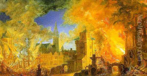 The Gunpowder Storehouse Fire at Anvers Oil Painting - Daniel van Heil