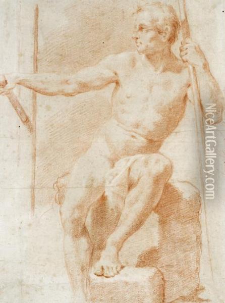 A Male Nude Resting On A Staff Oil Painting - Ubaldo Gandolfi