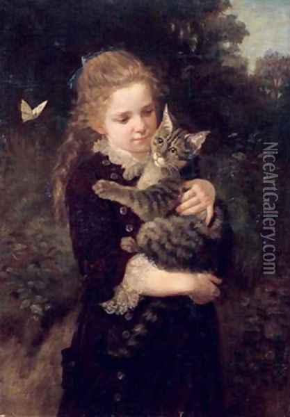 La petite fille au chat Oil Painting - Nikolai K Bodarevski