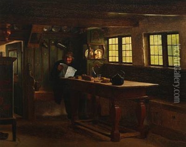 Ved Kaffebordet (at The Breakfast-table) Oil Painting - Johann Julius Exner