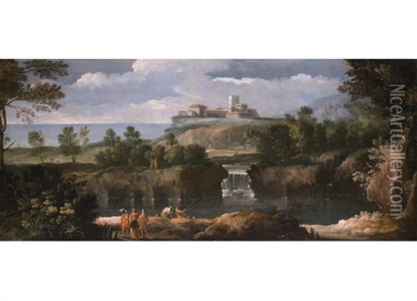Sudliche Landschaft Mit Burgberg, Blick Auf Das Meer Und Personenstaffage Oil Painting - Bartolomeo Torreggiani