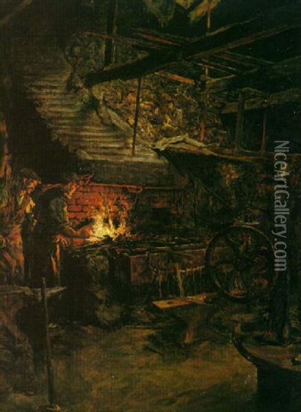 The Blacksmith's Shop Oil Painting - Stanhope Forbes