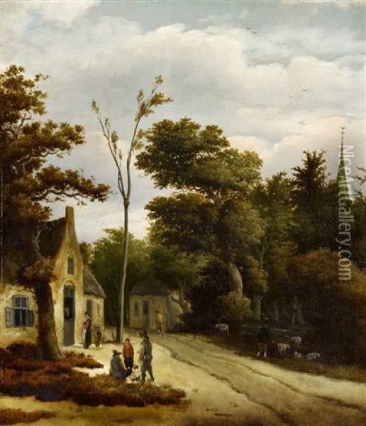 Landscape With A Woodland Path Oil Painting - Roelof van Vries