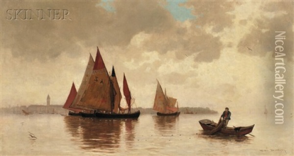 Boats In The Venetian Lagoon Oil Painting - Walter Blackman