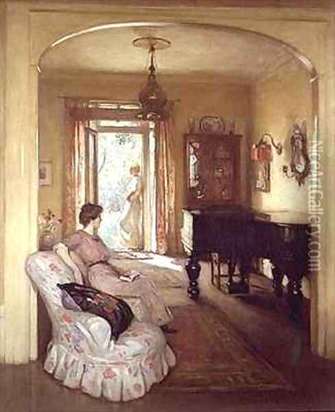 Interior scene with two ladies Oil Painting - Percy William Gibbs