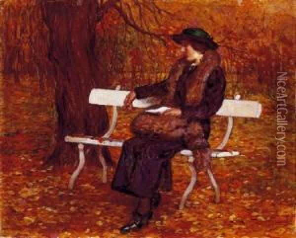Autumn In The Park Oil Painting - Istvan Mero