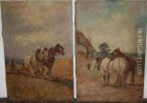 Heavyhorses Ploughing And In Harness Oil Painting - Herbert William Weekes