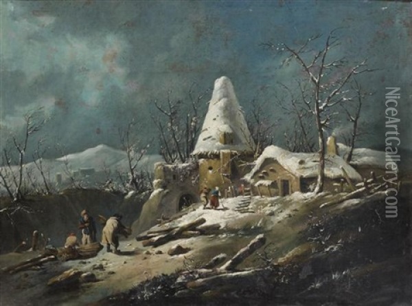 Paysage D'hiver Oil Painting - Jean Baptiste Pillement