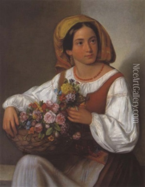 Ein Italienisches Blumenmadchen Oil Painting - Joseph Lavos