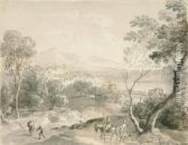 Arkadische Landschaft Mit Figurenstaffage. Oil Painting - Georg Maximilian Johann Von Dillis