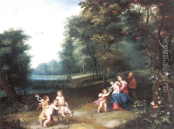 Die Heilige Familie, Von Spielenden Engeln Umgeben Oil Painting - Balthasar Beschey