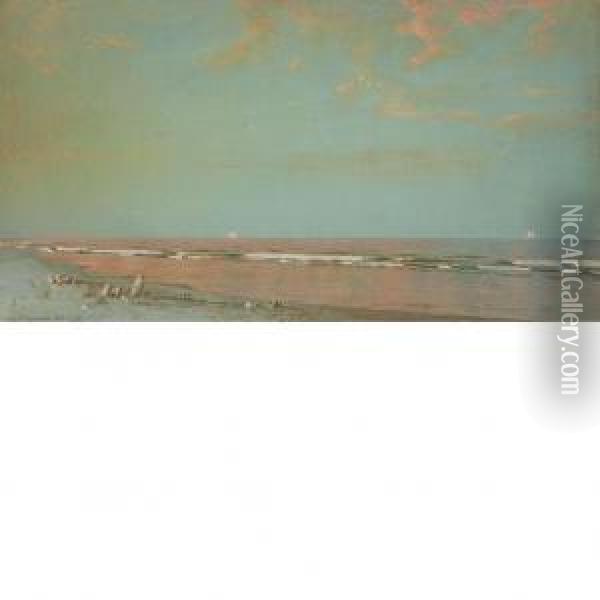 Sunset On Revere Beach Oil Painting - William Trost Richards