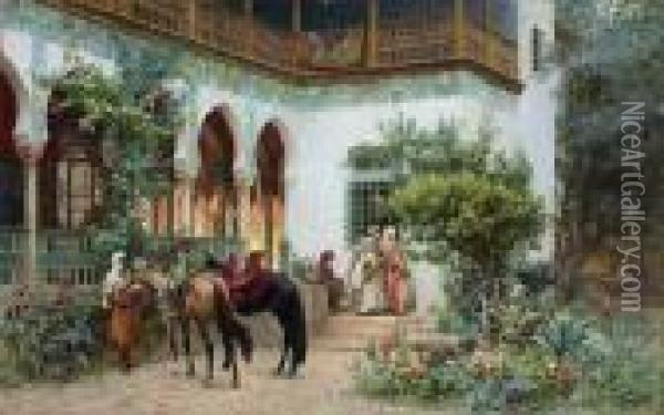 A North African Courtyard Oil Painting - Frederick Arthur Bridgman