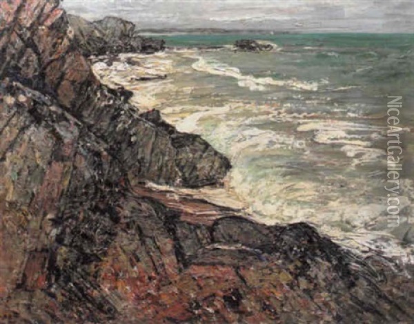 Storm On The Brittany Coast Oil Painting - Henry Golden Dearth