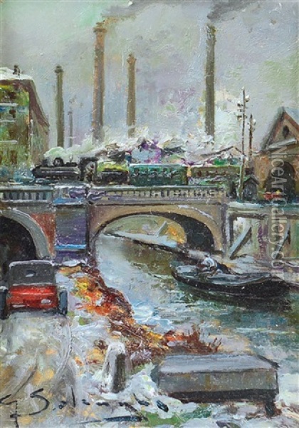 Naviglio Oil Painting - Giuseppe Solenghi