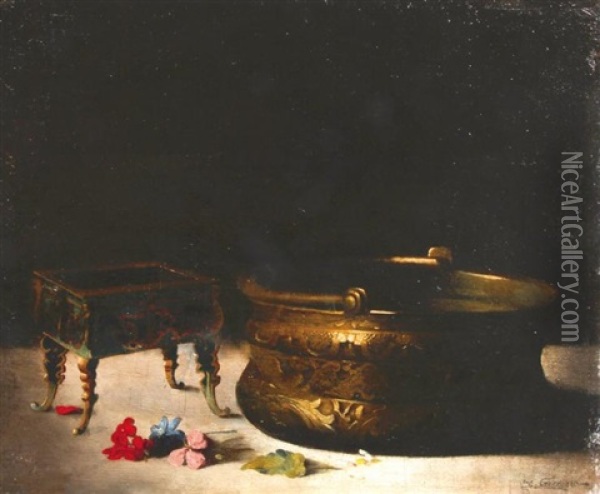 Petit Cloisonne Et Cuivre Oil Painting - Germain Theodore Ribot