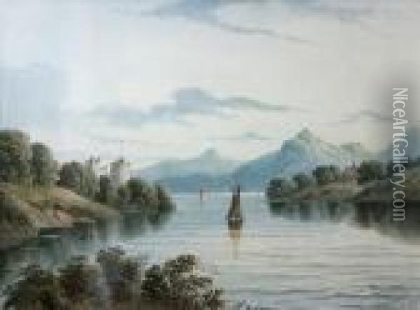 Sailing Boat By A Castle Oil Painting - William Langley