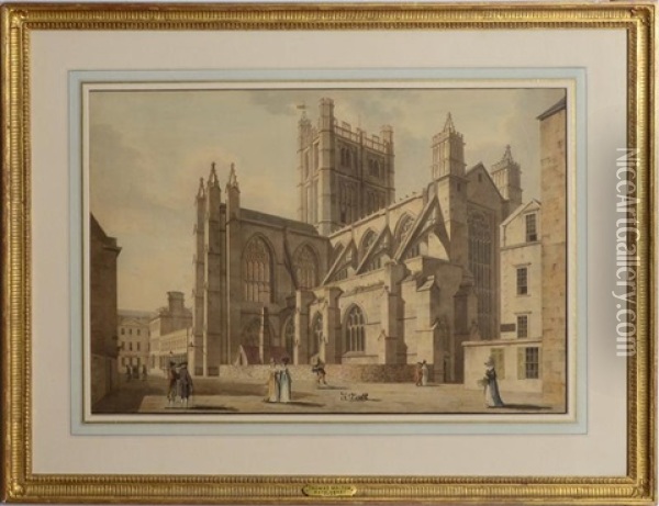 View Of Bath Abbey, Somerset, From The South East Oil Painting - Thomas Malton the Younger