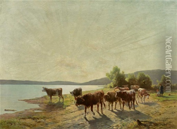Kuhe Am Bodensee Oil Painting - Adolf Chelius