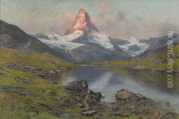 Das Matterhorn Im Abendrot Oil Painting - Charles Alexandre Bertier