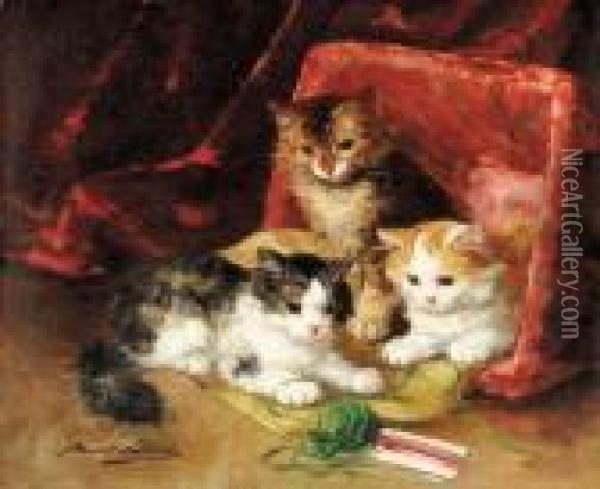 Kittens At Play
Oil On Canvas Oil Painting - Alphonse de Neuville
