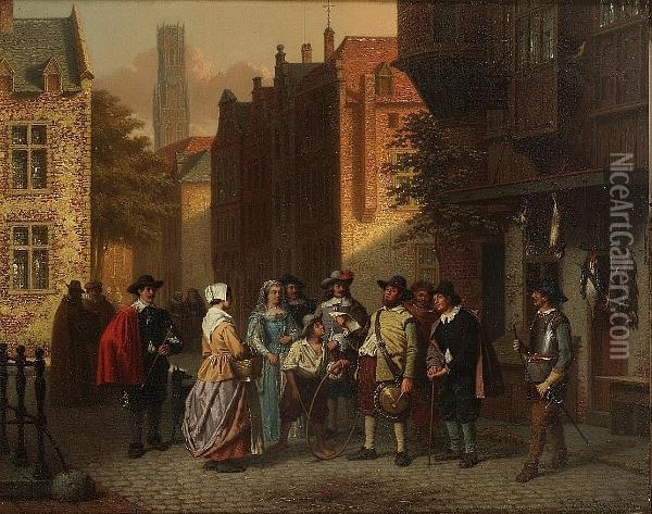 The Town Crier, Bruges Oil Painting - Gustaaf Antoon F. Heyligers