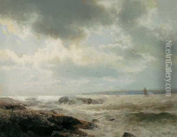 ''coast On Vinal Haven, Maine'' Oil Painting - Herman Herzog