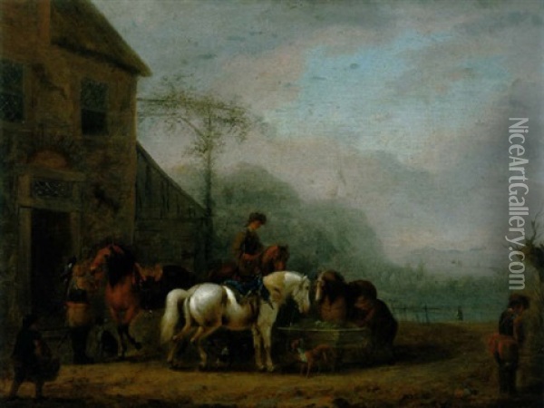 Rastende Reiter Vor Einer Schenke Oil Painting - Heinrich Jacob Tischbein