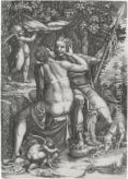 Venus And Adonis (bartsch, Lewis & Lewis 42) Oil Painting - Giorgio Ghisi