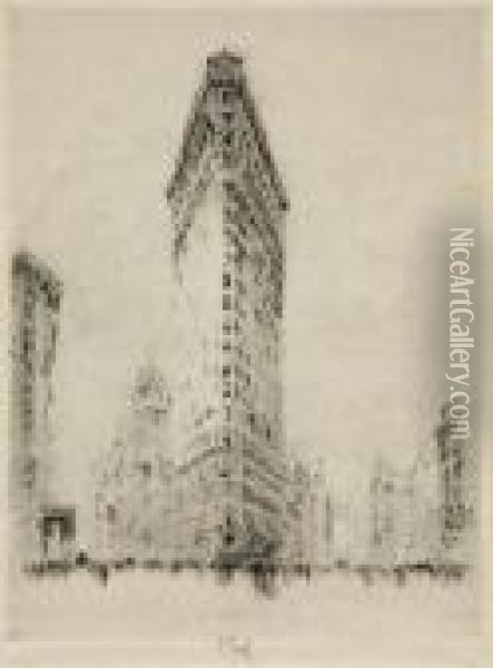 Flatiron Building (w. 325) Oil Painting - Joseph Pennell