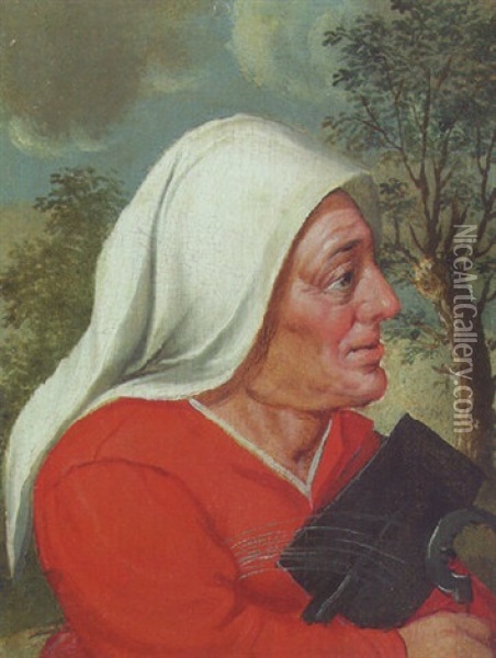 A Peasant Woman With A Sickle And Spade Oil Painting - Marten van Cleve the Elder