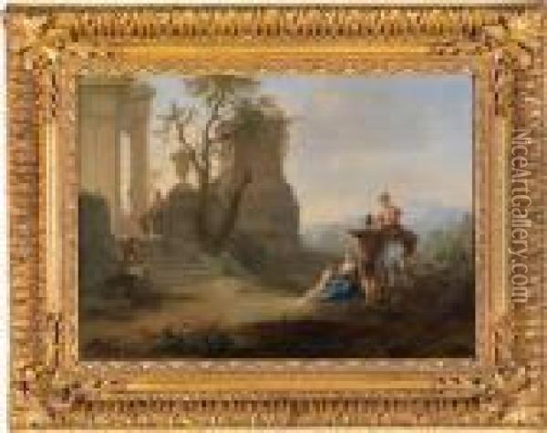 Ein Paarsudliche Landschaften Mit Romischen Ruinen Und Bauerlicherfigurenstaffage Oil Painting - Franz Ferg