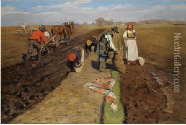 Orka, Wiosna (ploughing, Spring) Oil Painting - Wlodzimierz Tetmajer