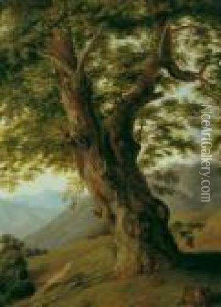 Die Grosse Kastanie. Ein Baum Im Casentino Bei Camaldoli. Oil Painting - Jacob Philipp Hackert