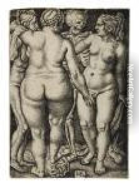 Death And Three Nude Women Oil Painting - Hans Sebald Beham
