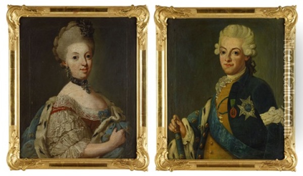 Portratt Av Gustav Iii Och Sofia Magdalena (pair) Oil Painting - Lorenz Pasch the Younger
