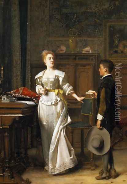 The Valentine Letter Oil Painting - Florent Willems