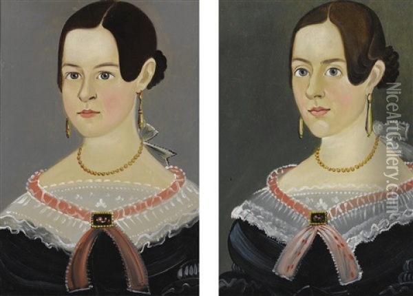Portraits Of Phoebe Jewett And Hannah M. Jewett: A Pair Oil Painting - Sturtevant J. Hamblen