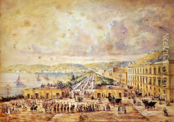 I Sovrani Offrono Il Pranzo Al Popolo Di Napoli Nella Villa Reale Di Chiaia Oil Painting - Giacinto Gigante