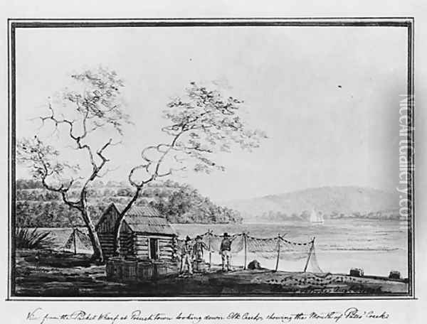 View from the Packet Wharf at Frenchtown looking down Elk Creek Oil Painting - Benjamin Henry Latrobe