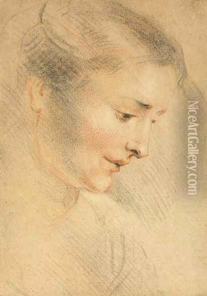 Study of a Woman's Head Oil Painting - Jean-Antoine Watteau