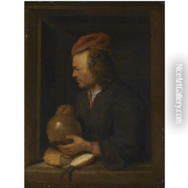 Study Of A Man Holding A Pitcher Oil Painting - Pieter Cornelisz van Slingeland