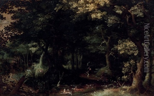 Scene De Chasse A Courre Oil Painting - Gillis Van Coninxloo III
